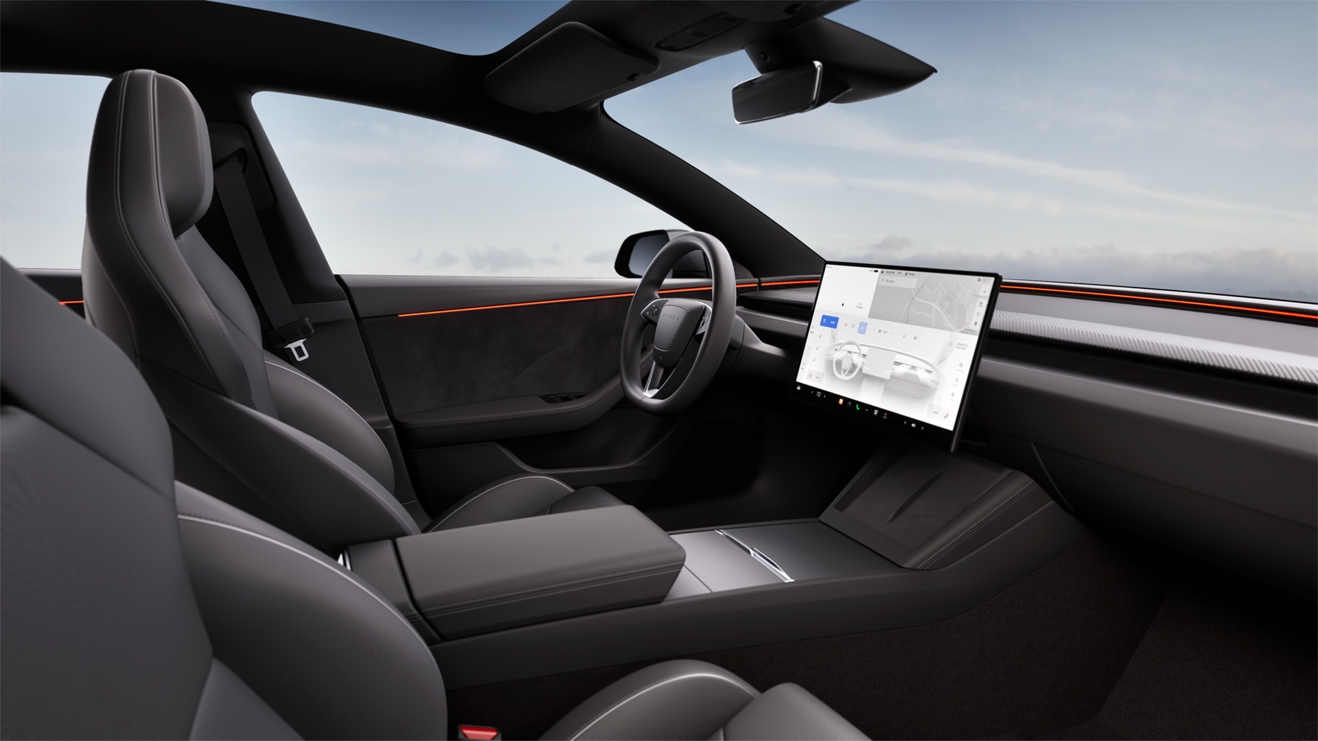 Tesla Model 3 iç mekanında büyük merkezi dokunmatik ekran