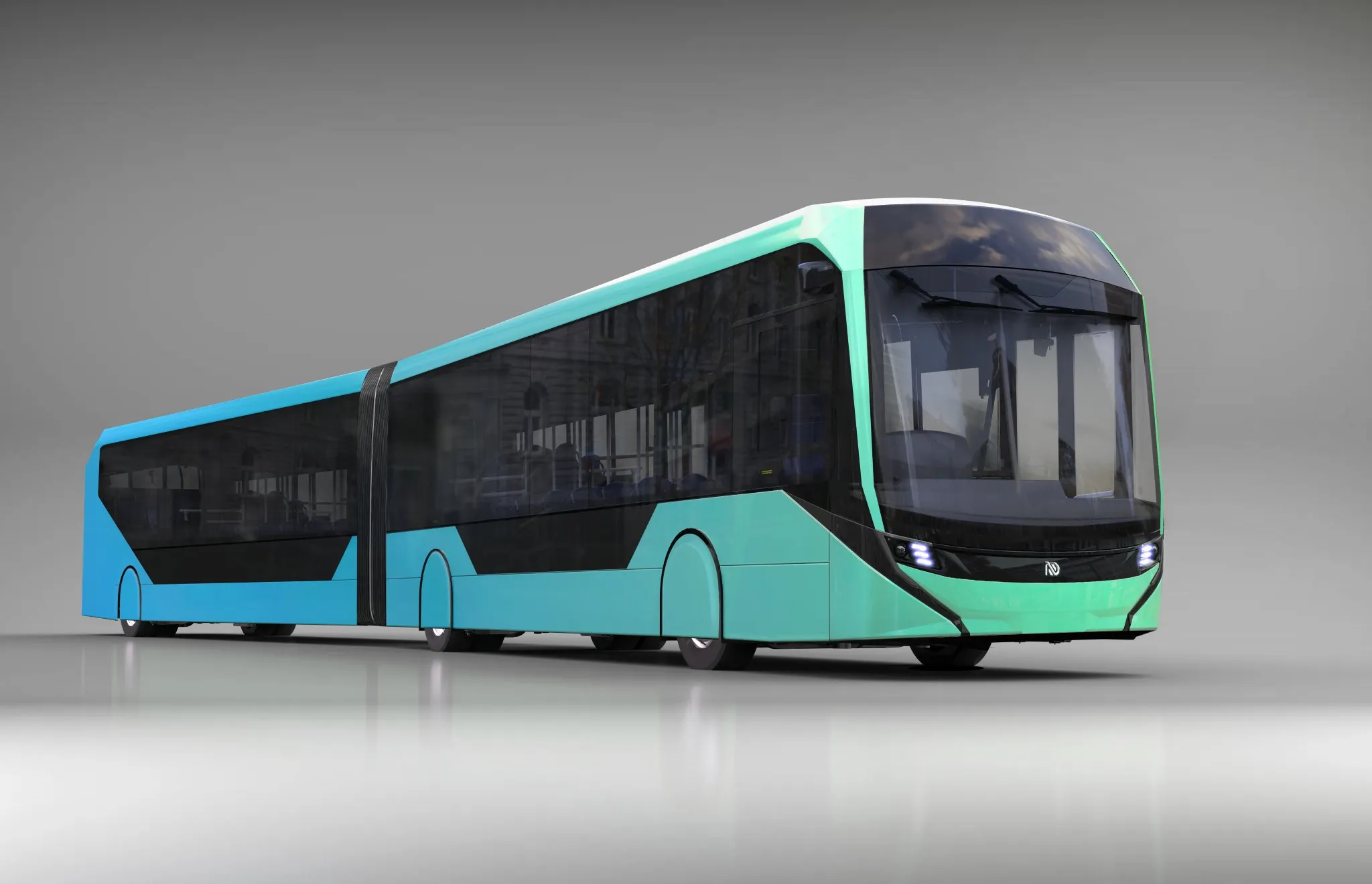 Tramvay tarzı elektrikli körüklü otobüsün şehir içi bir durakta görünümü